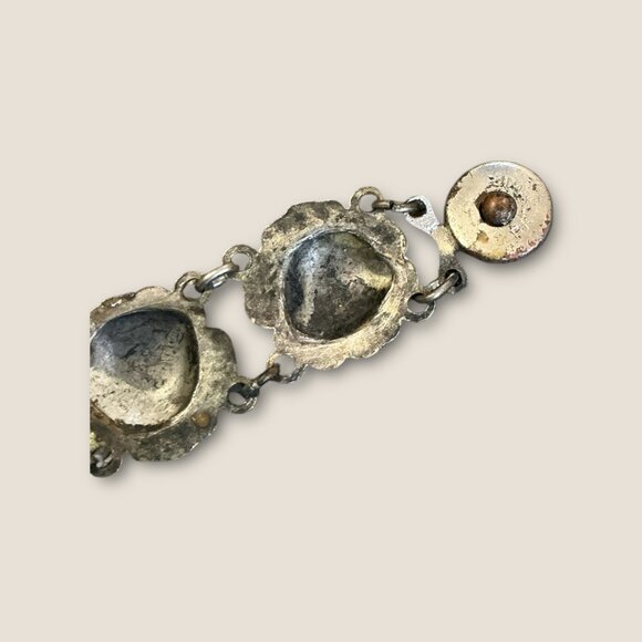 Antique Vintage Rose Relief Bracelet Silver Tone 8" Closure Elegant Floral Desig - Picture 10 of 11